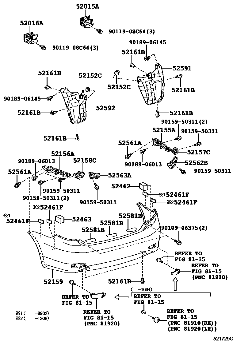 Toyota COROLLA 后保险杠及附件 EPC diagram — 521729G