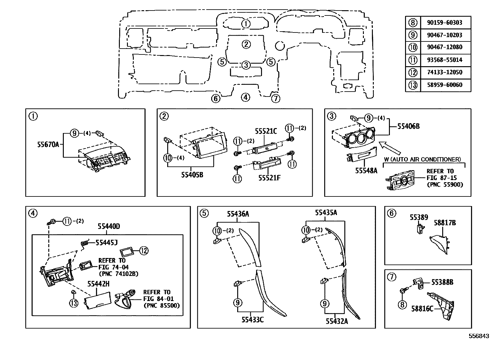 Toyota COROLLA 仪表板和手套箱 EPC diagram — 556843