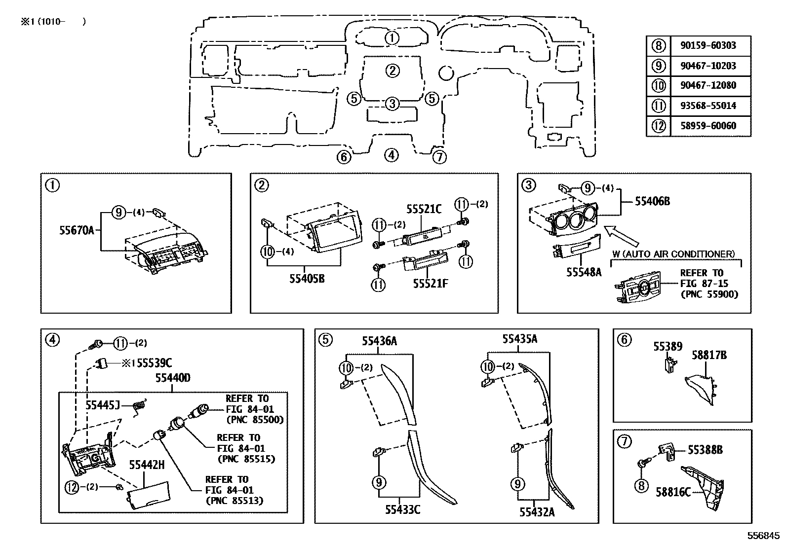 Toyota COROLLA 仪表板和手套箱 EPC diagram — 556845
