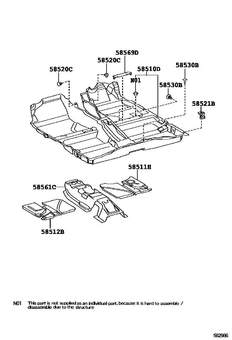 Toyota COROLLA 地板垫和地毯 EPC diagram — 582986
