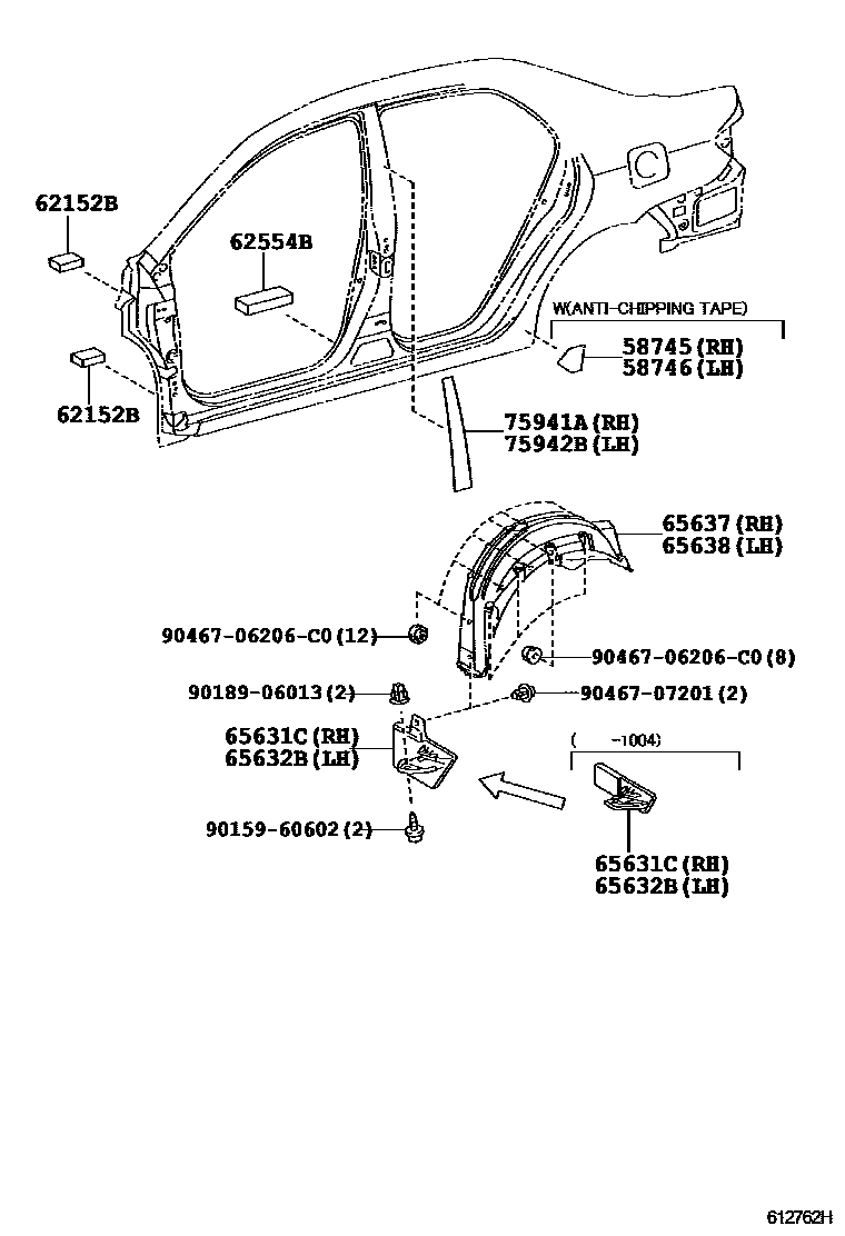 Toyota COROLLA 侧梁 EPC diagram — 612762H