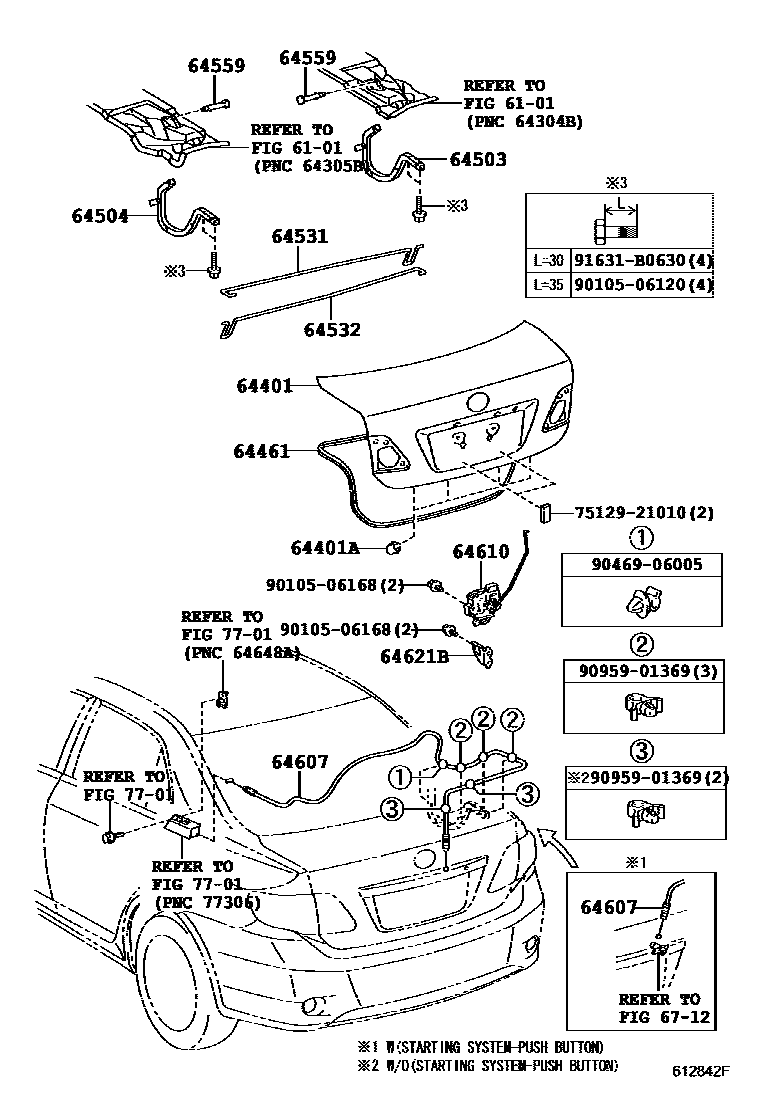 Toyota COROLLA 行李箱门和行李箱锁 EPC diagram — 612842F