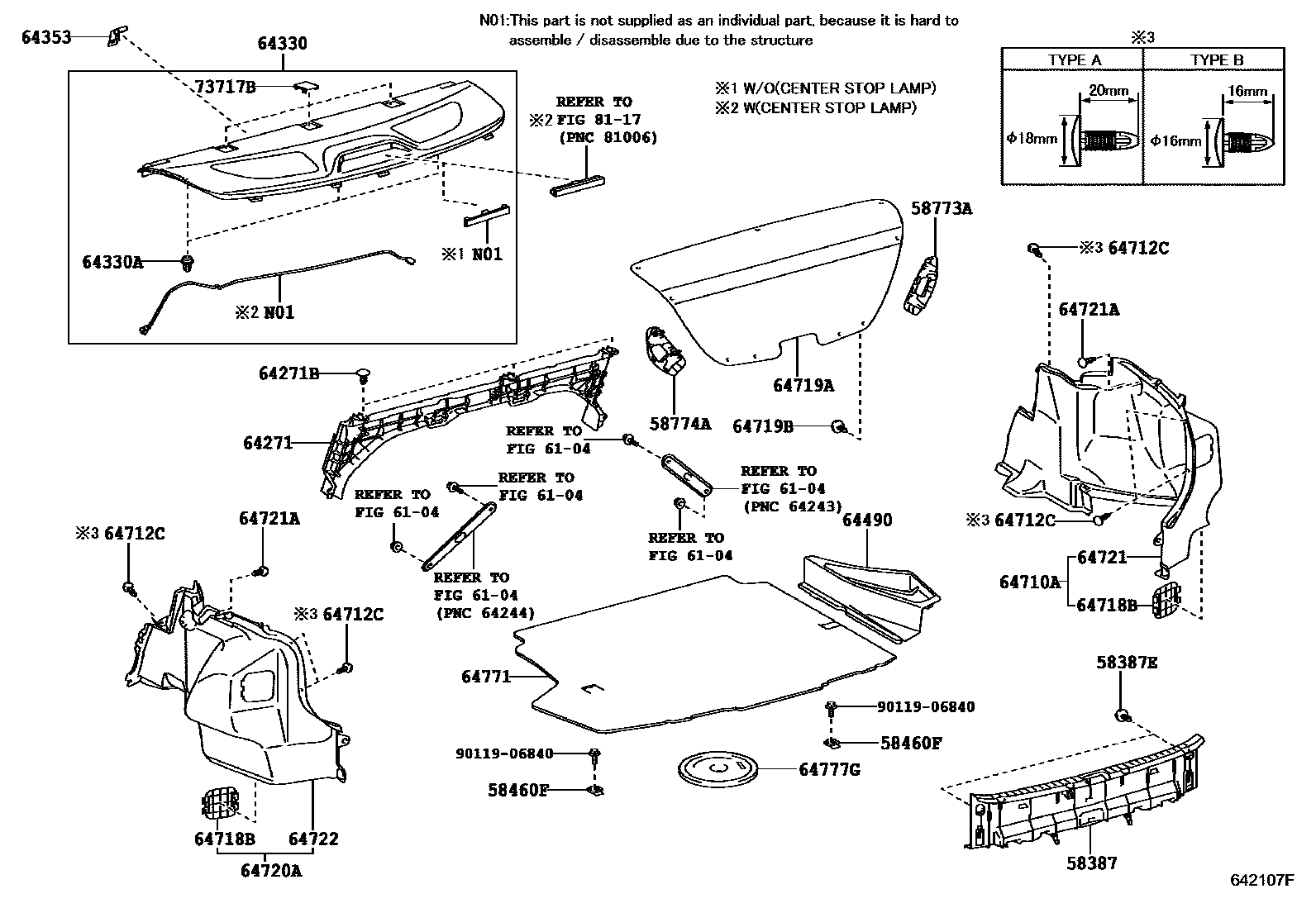 Toyota COROLLA 杂物箱板和行李箱垫 EPC diagram — 642107F