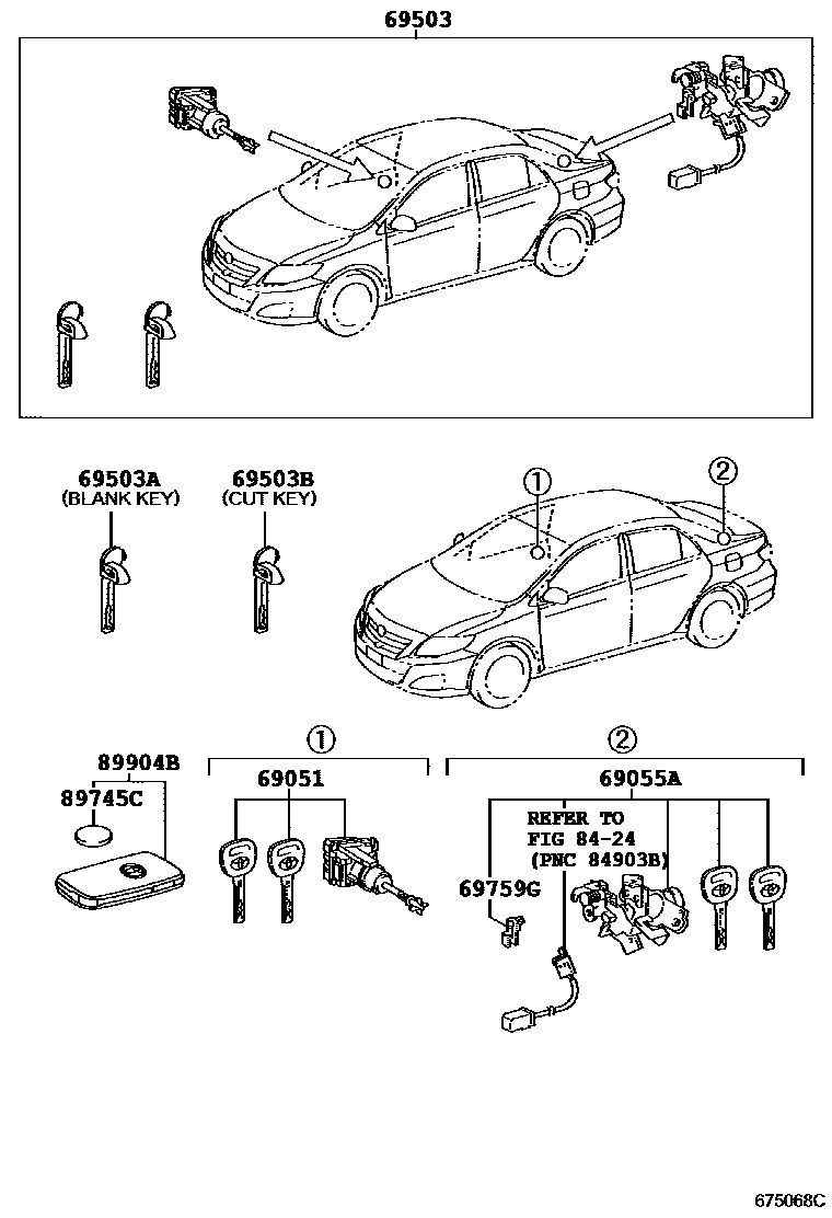 Toyota COROLLA 锁芯组件 EPC diagram — 675068C