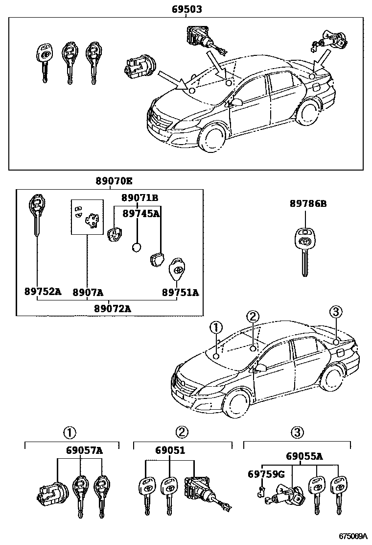 Toyota COROLLA 锁芯组件 EPC diagram — 675069A