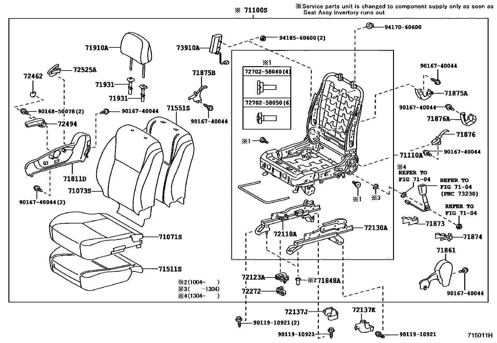 Toyota COROLLA 前排座椅和座椅滑轨 EPC diagram — 715011H