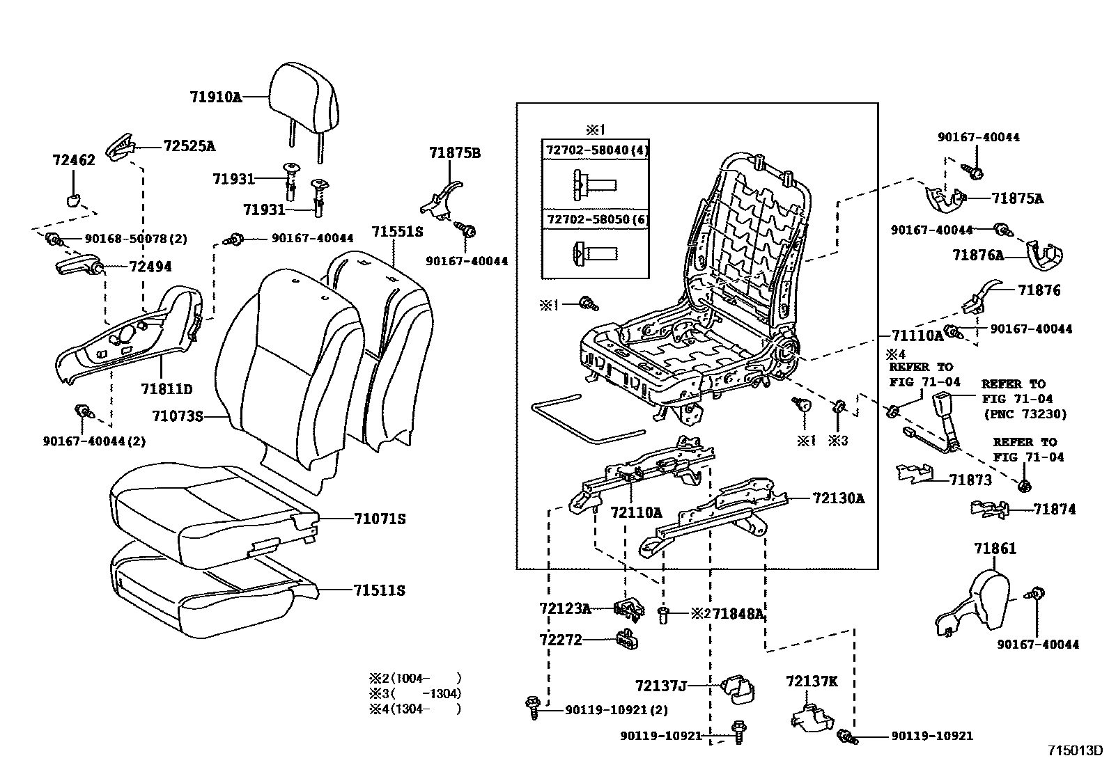 Toyota COROLLA 前排座椅和座椅滑轨 EPC diagram — 715013D