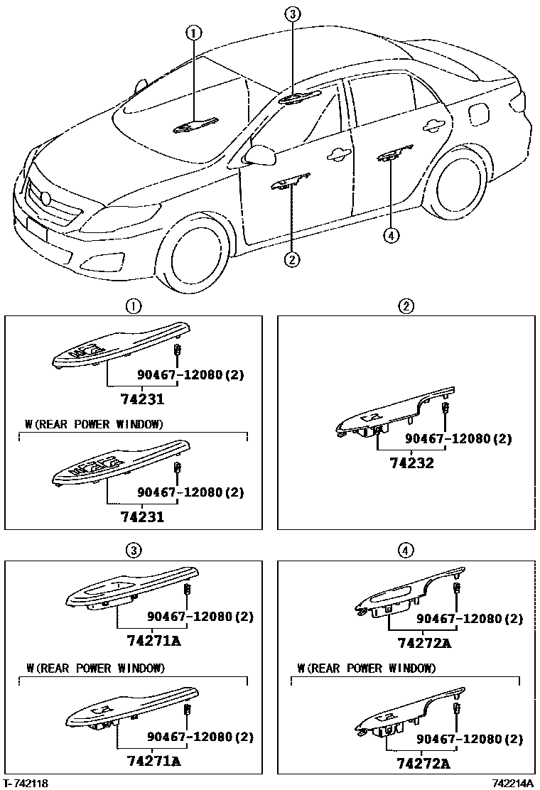 Toyota COROLLA 扶手和遮阳板 EPC diagram — 742214A