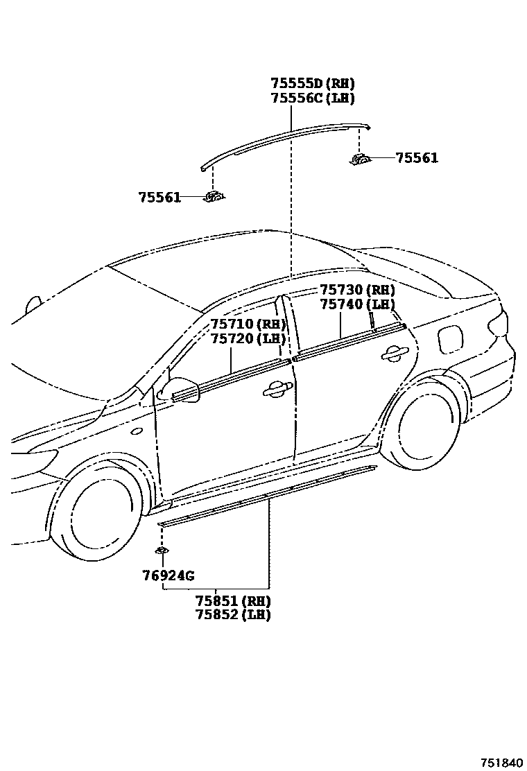 Toyota COROLLA 侧防护条 EPC diagram — 751840