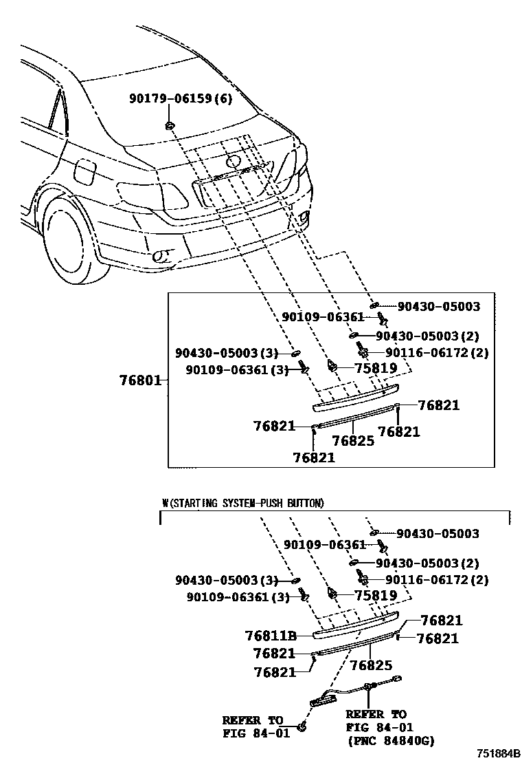 Toyota COROLLA 后防护条 EPC diagram — 751884B