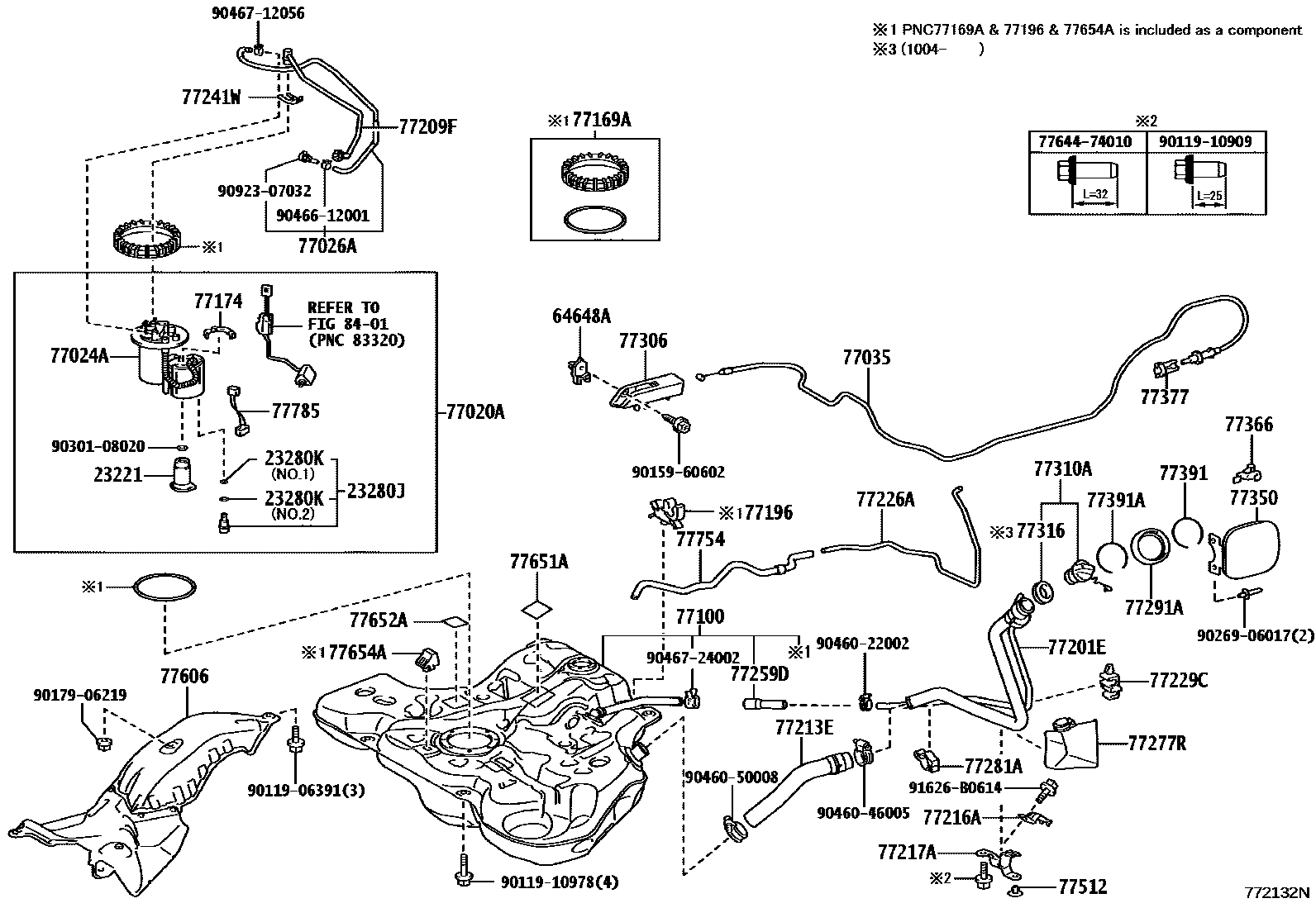 Toyota COROLLA 燃油箱和燃油管 EPC diagram — 772132N