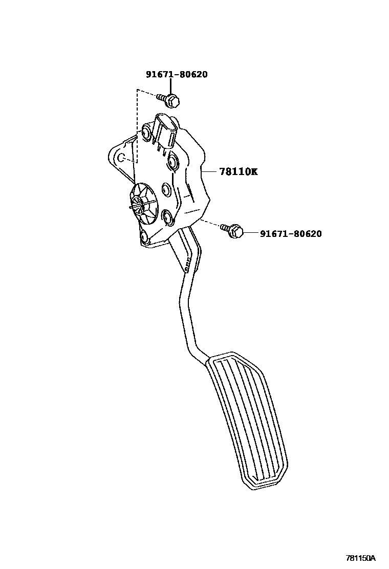 Toyota COROLLA accelerator pedal connecting rod EPC diagram — 781150A