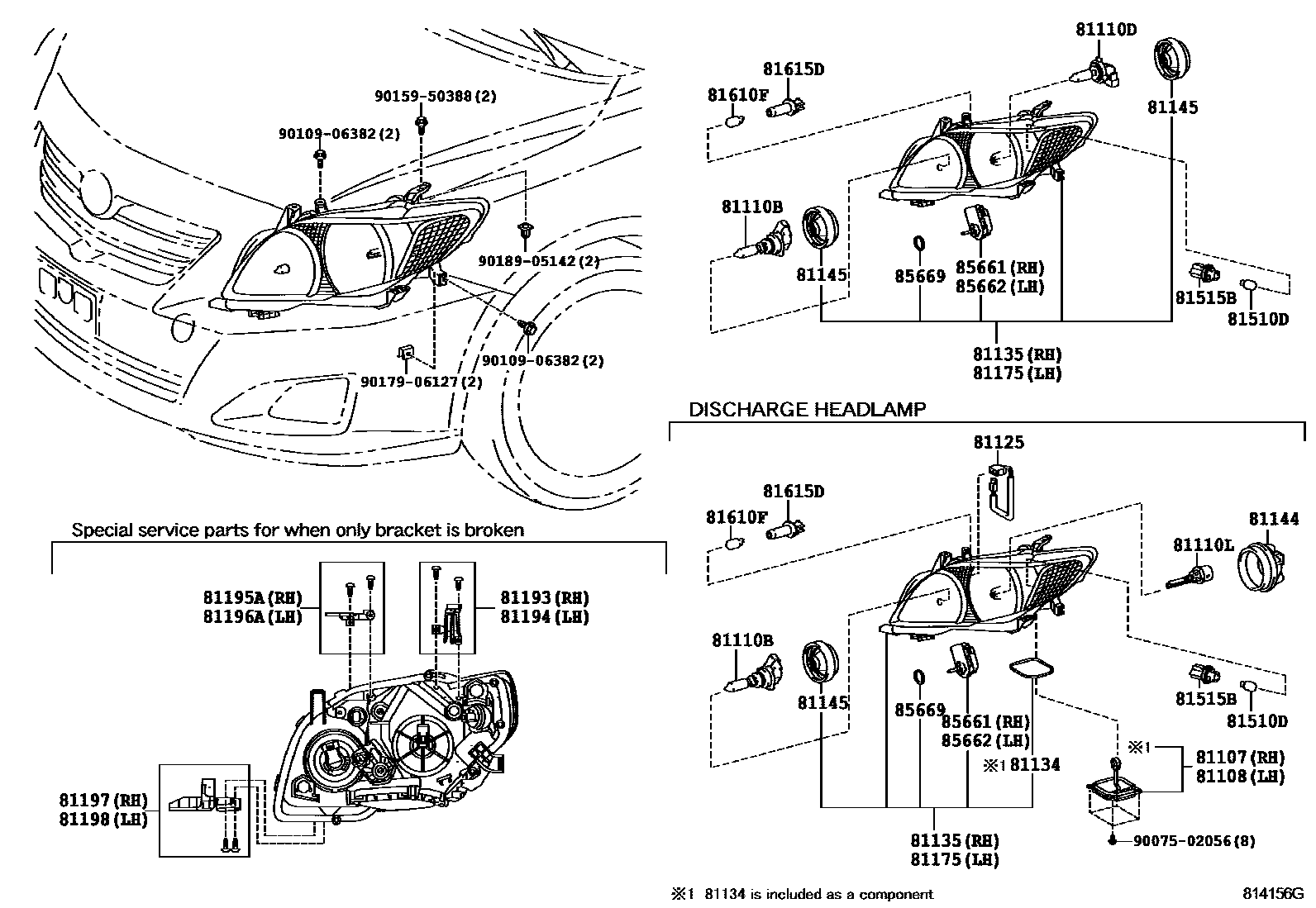 Toyota COROLLA Headlamp EPC diagram — 814156G
