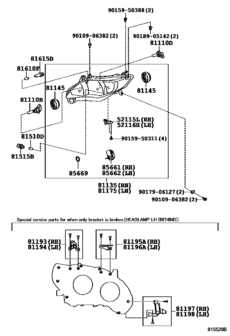 Toyota COROLLA Headlamp EPC diagram — 815529B