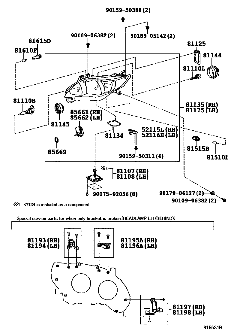 Toyota COROLLA Headlamp EPC diagram — 815531B