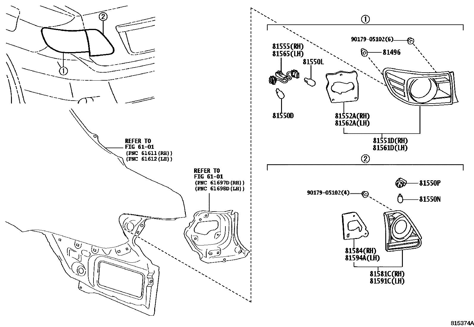 Toyota COROLLA 后组合灯 EPC diagram — 815374A