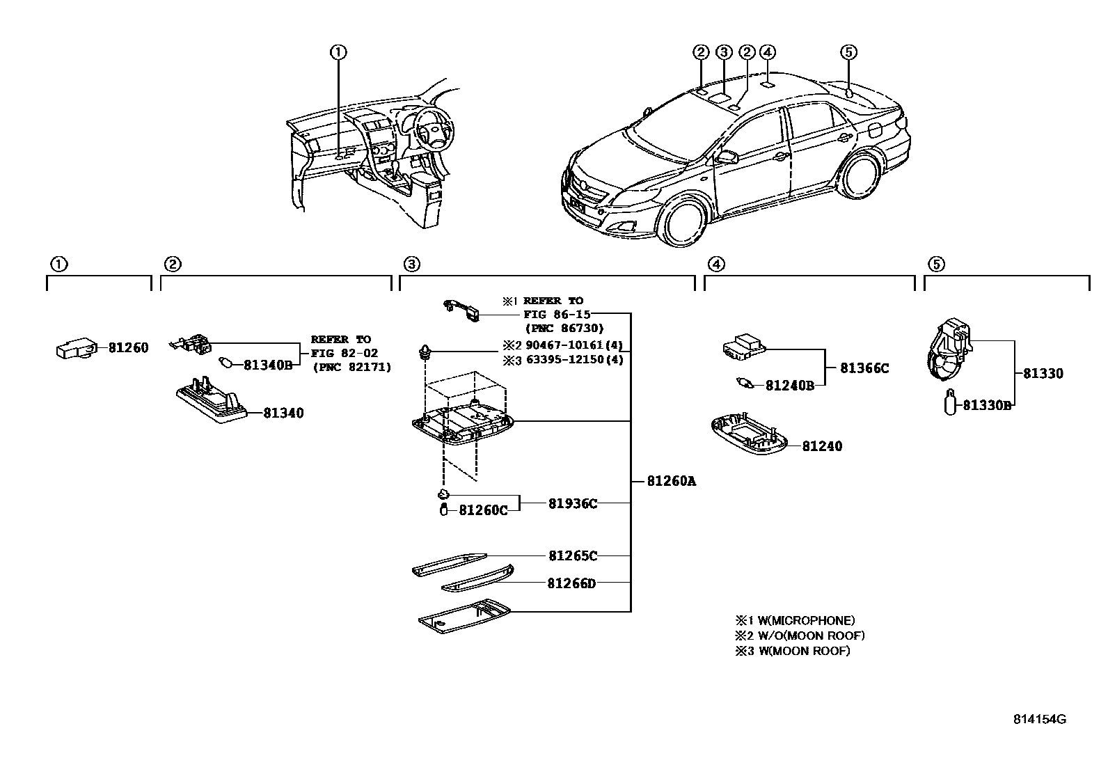 Toyota COROLLA 车内灯 EPC diagram — 814154G
