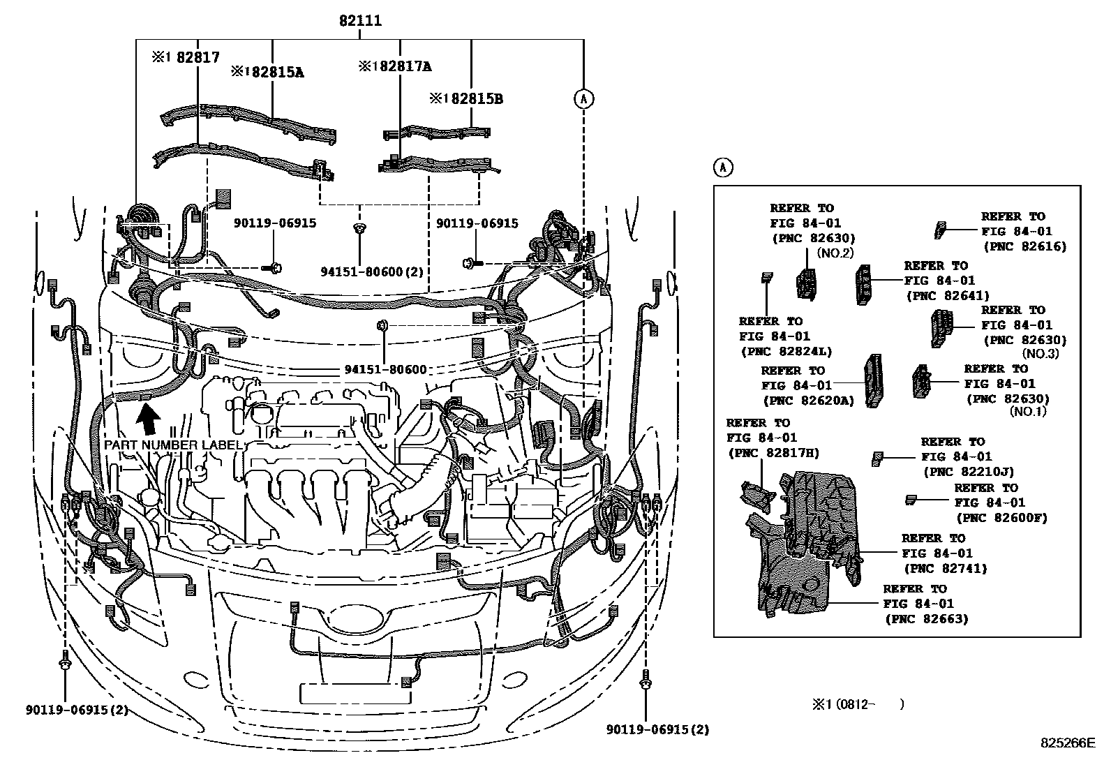 Toyota COROLLA 线束和卡夹 EPC diagram — 825266E