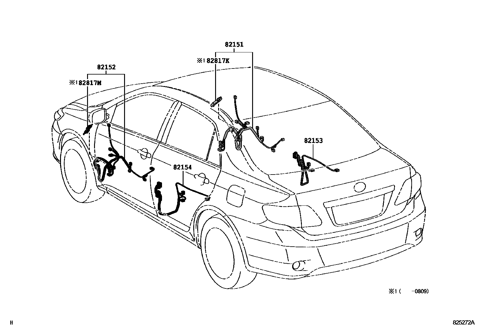 Toyota COROLLA 线束和卡夹 EPC diagram — 825272A
