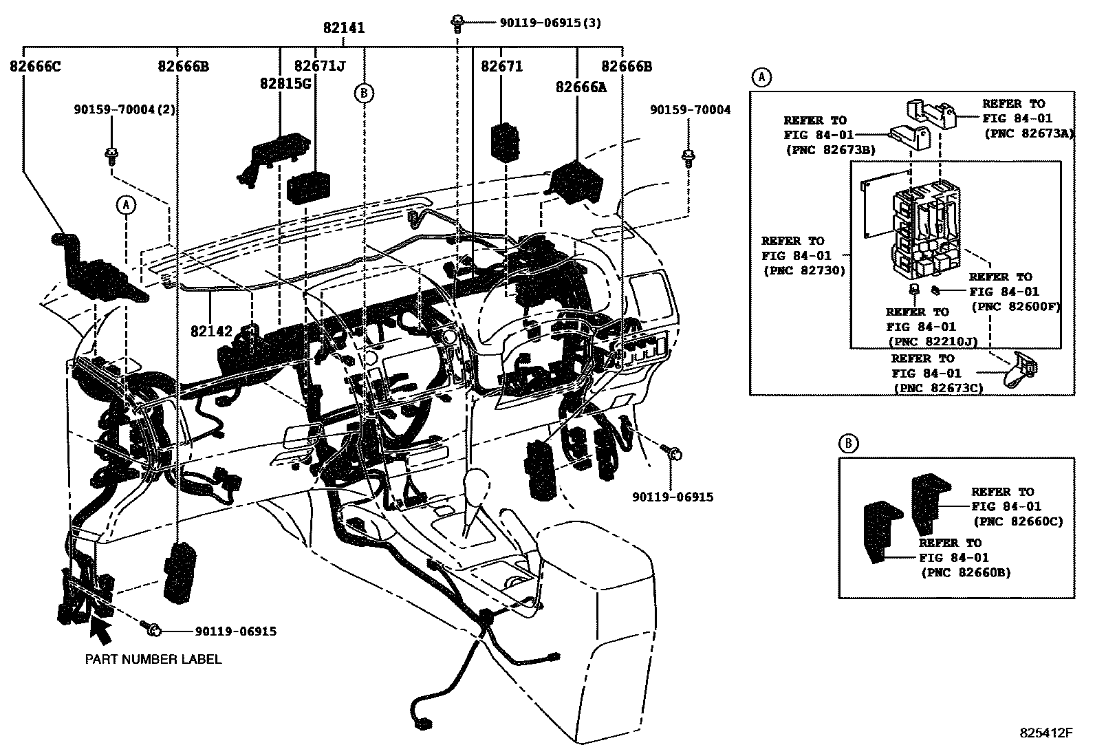 Toyota COROLLA 线束和卡夹 EPC diagram — 825412F