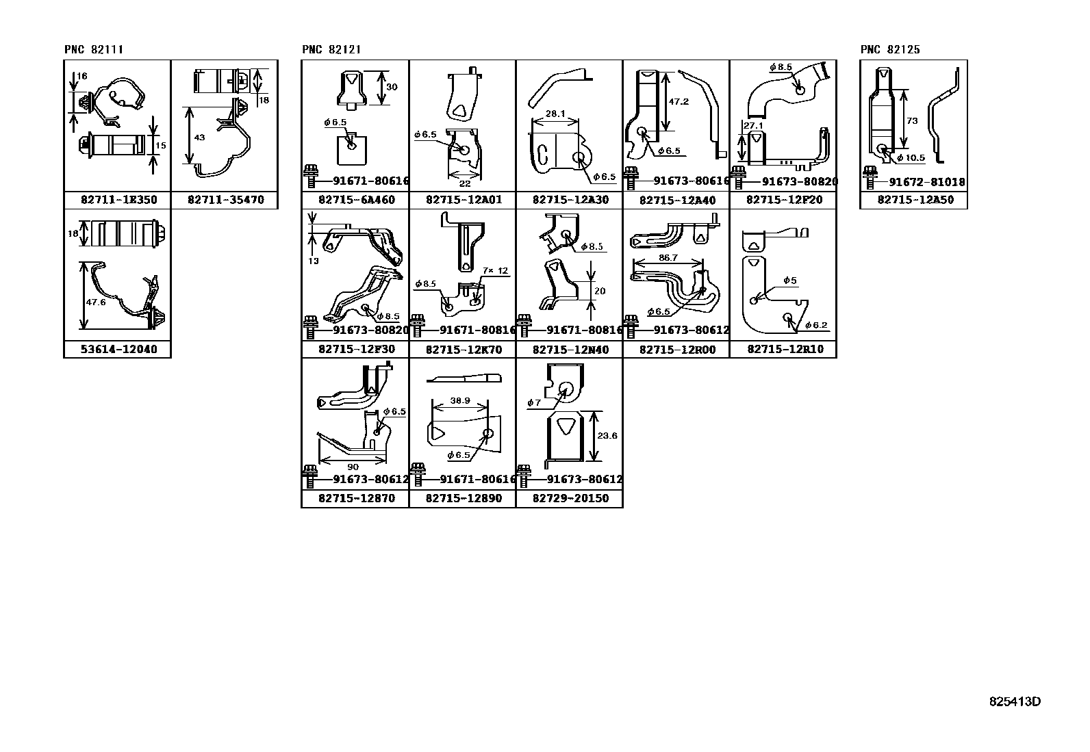 Toyota COROLLA 线束和卡夹 EPC diagram — 825413E
