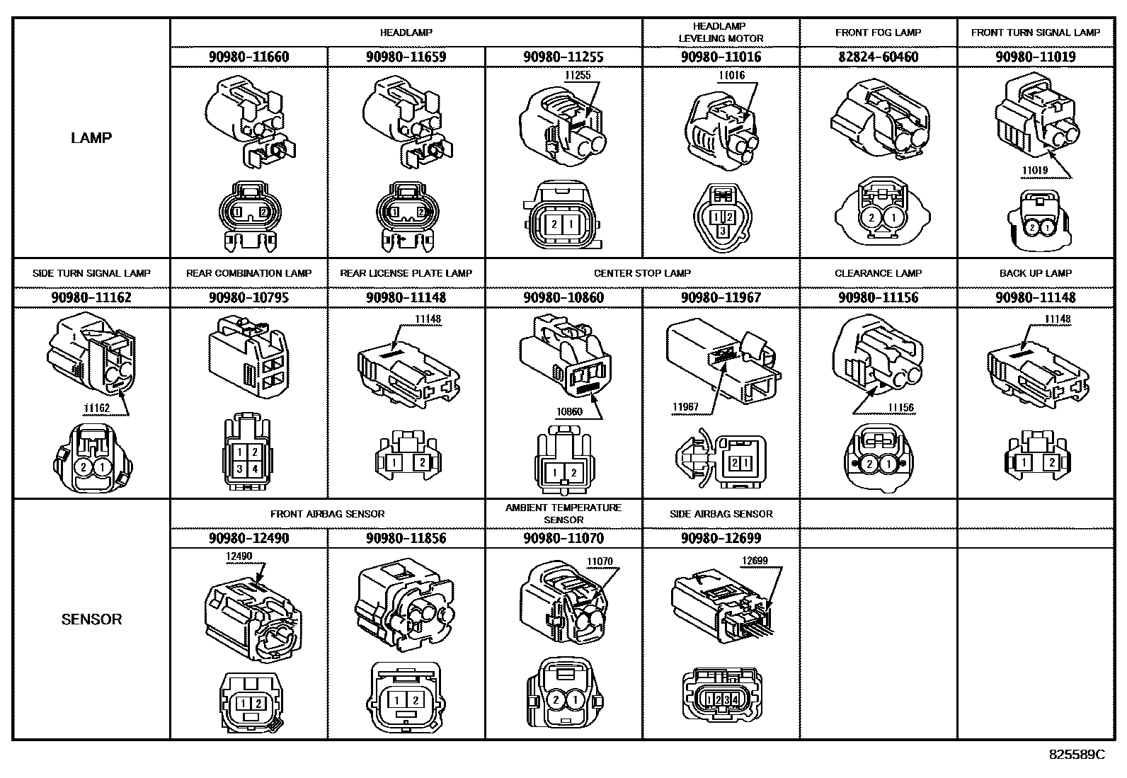 Toyota COROLLA 线束和卡夹 EPC diagram — 825589C