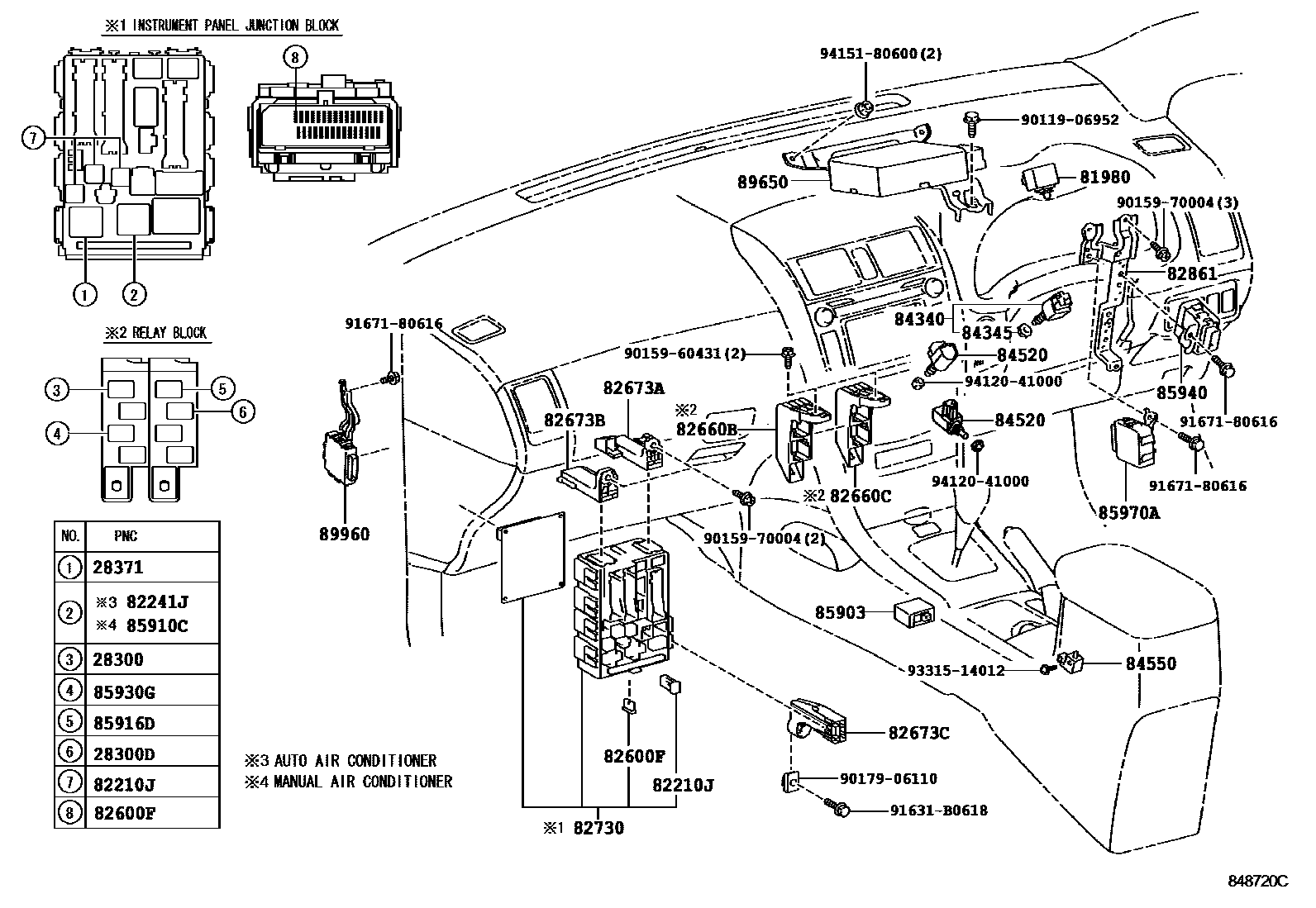 Toyota COROLLA 开关和继电器和ECU EPC diagram — 848720C