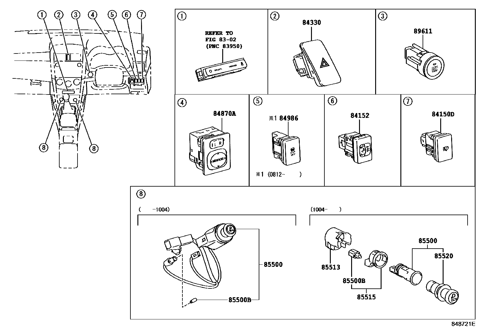 Toyota COROLLA 开关和继电器和ECU EPC diagram — 848721E