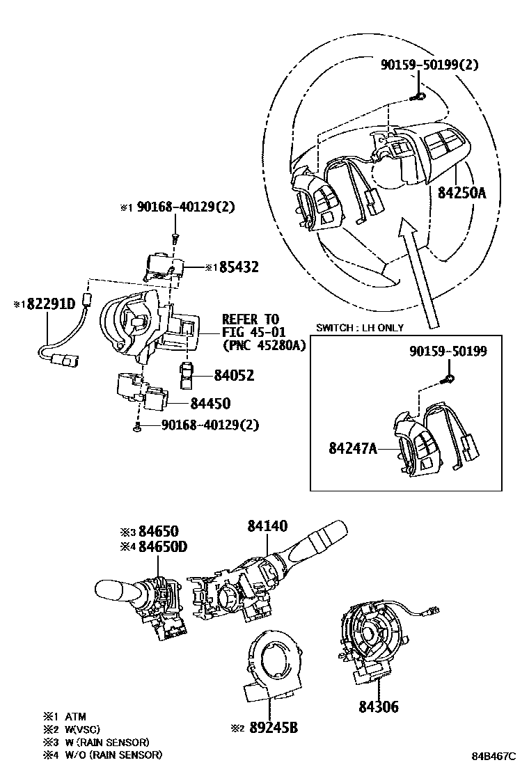 Toyota COROLLA 开关和继电器和ECU EPC diagram — 84B467C