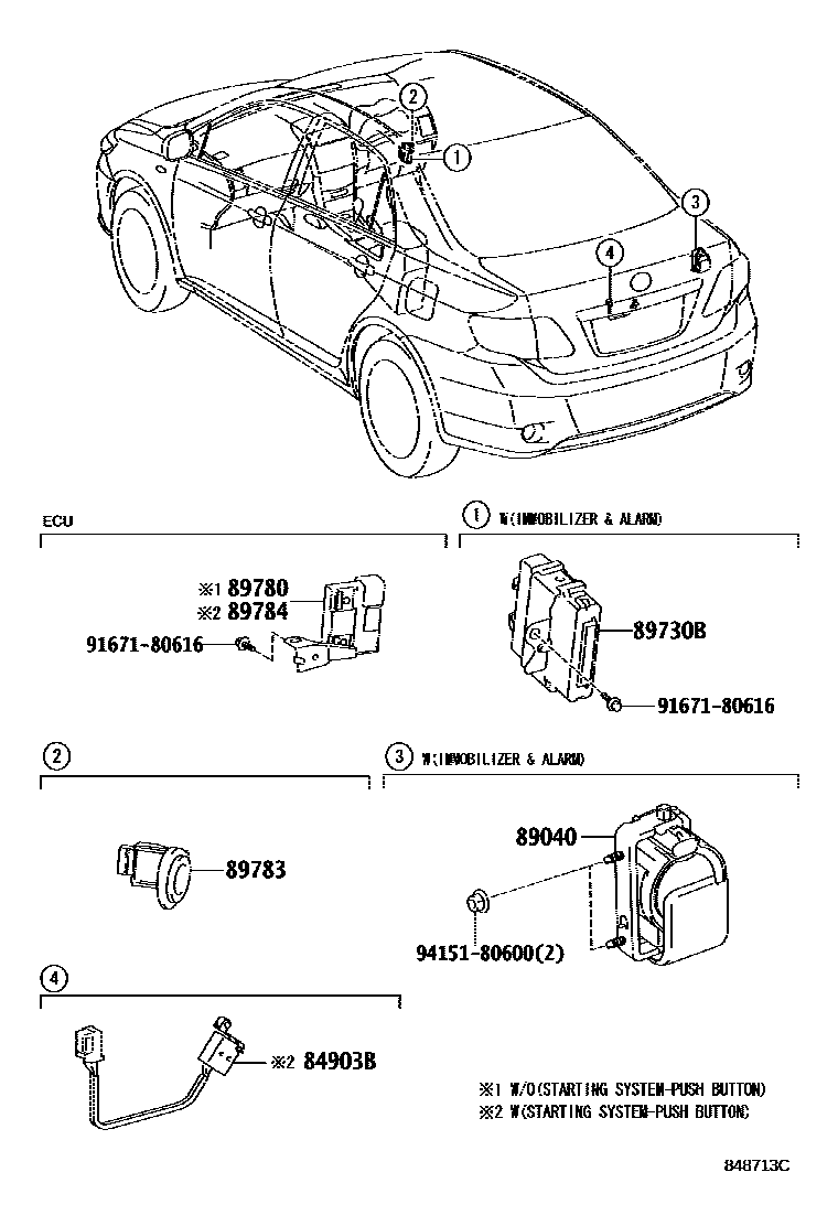 Toyota COROLLA 防盗装置 EPC diagram — 848713C