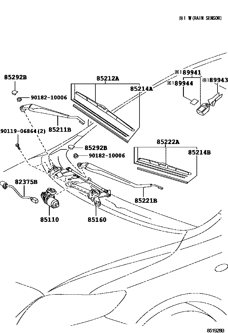 Toyota COROLLA 挡风玻璃刮水器 EPC diagram — 851928B