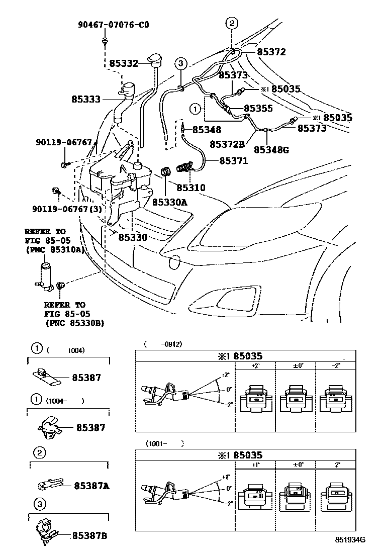 Toyota COROLLA 挡风玻璃清洗器 EPC diagram — 851934G