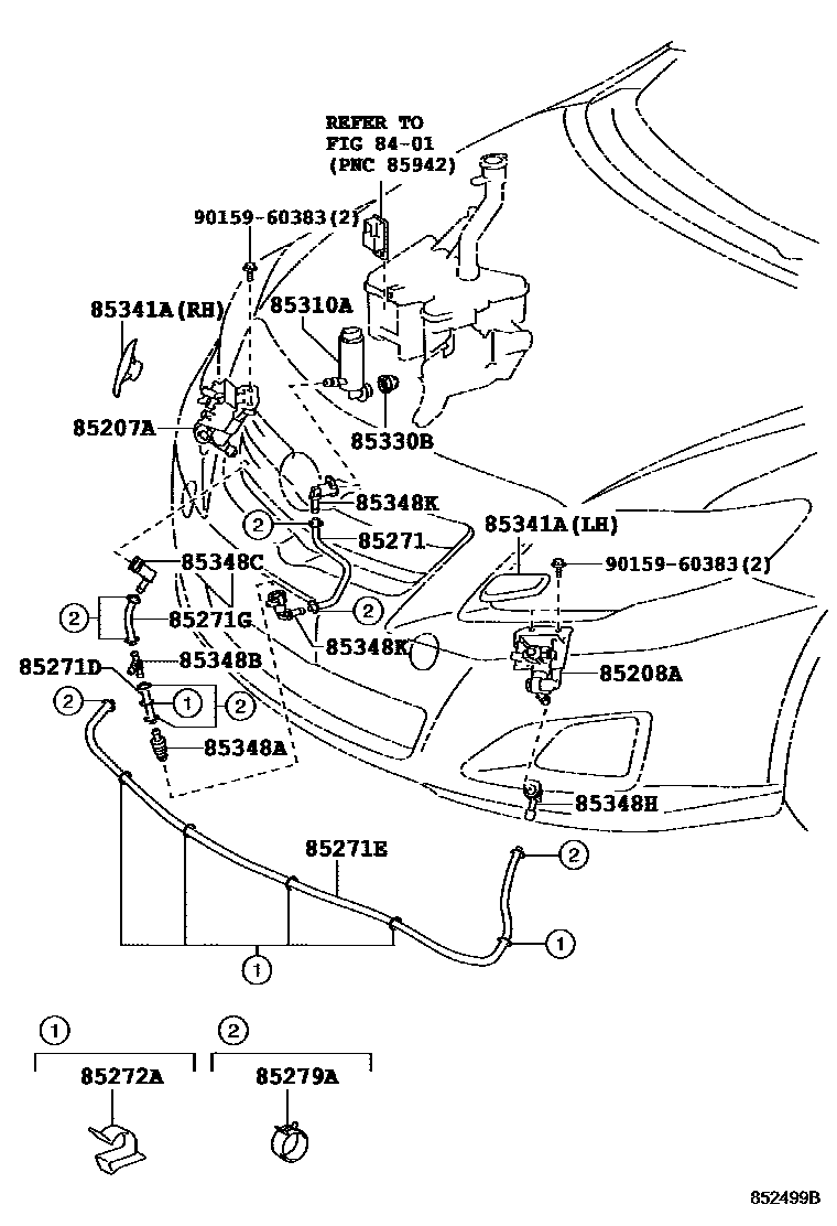 Toyota COROLLA 前大灯清洗器 EPC diagram — 852499B