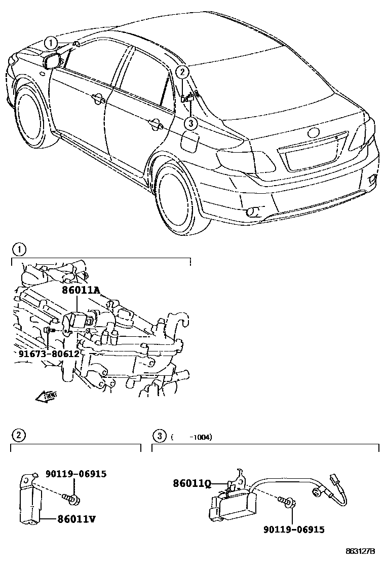 Toyota COROLLA 收音机、放大器和冷凝器 EPC diagram — 863127B