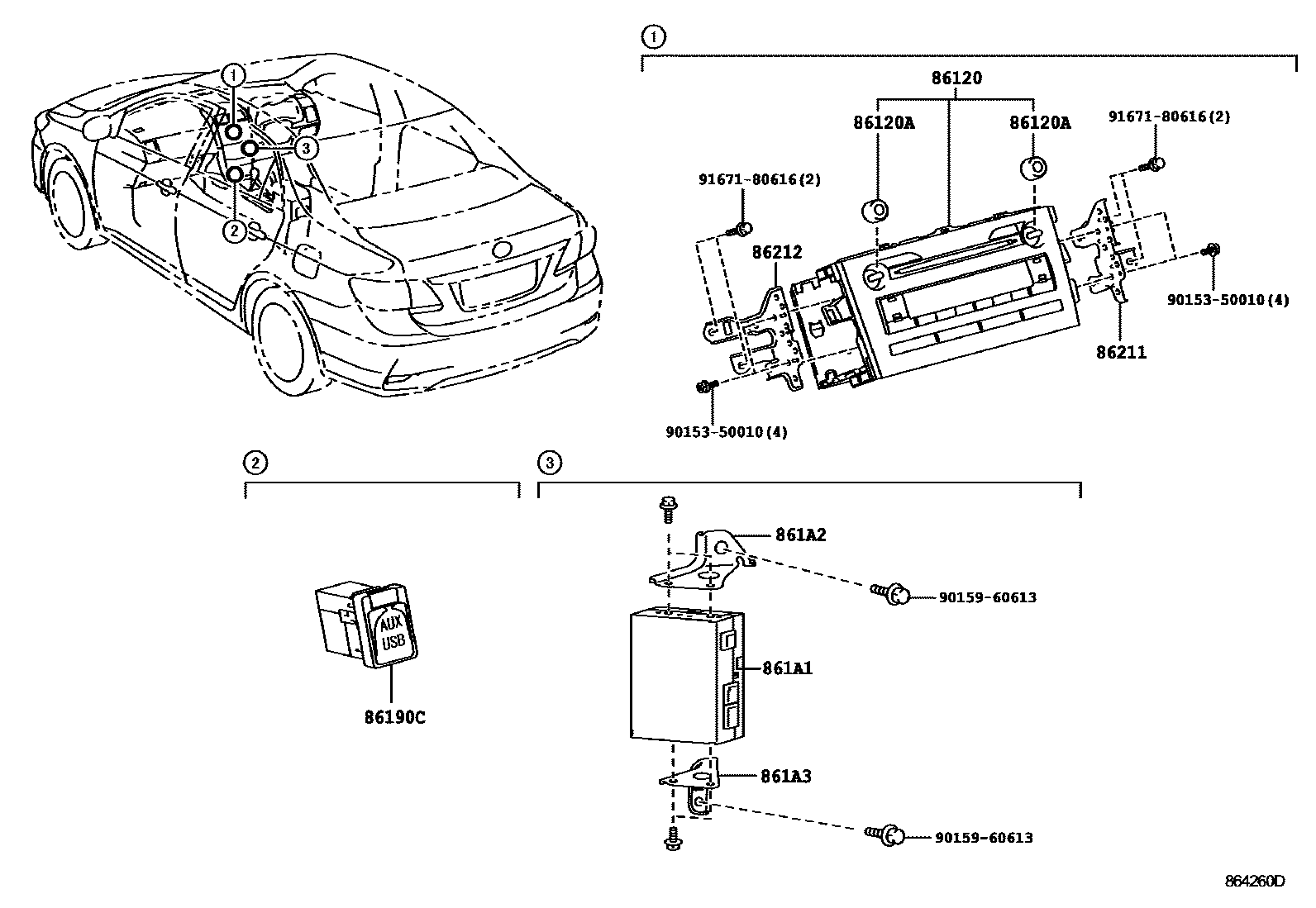 Toyota COROLLA 收音机、放大器和冷凝器 EPC diagram — 864260D