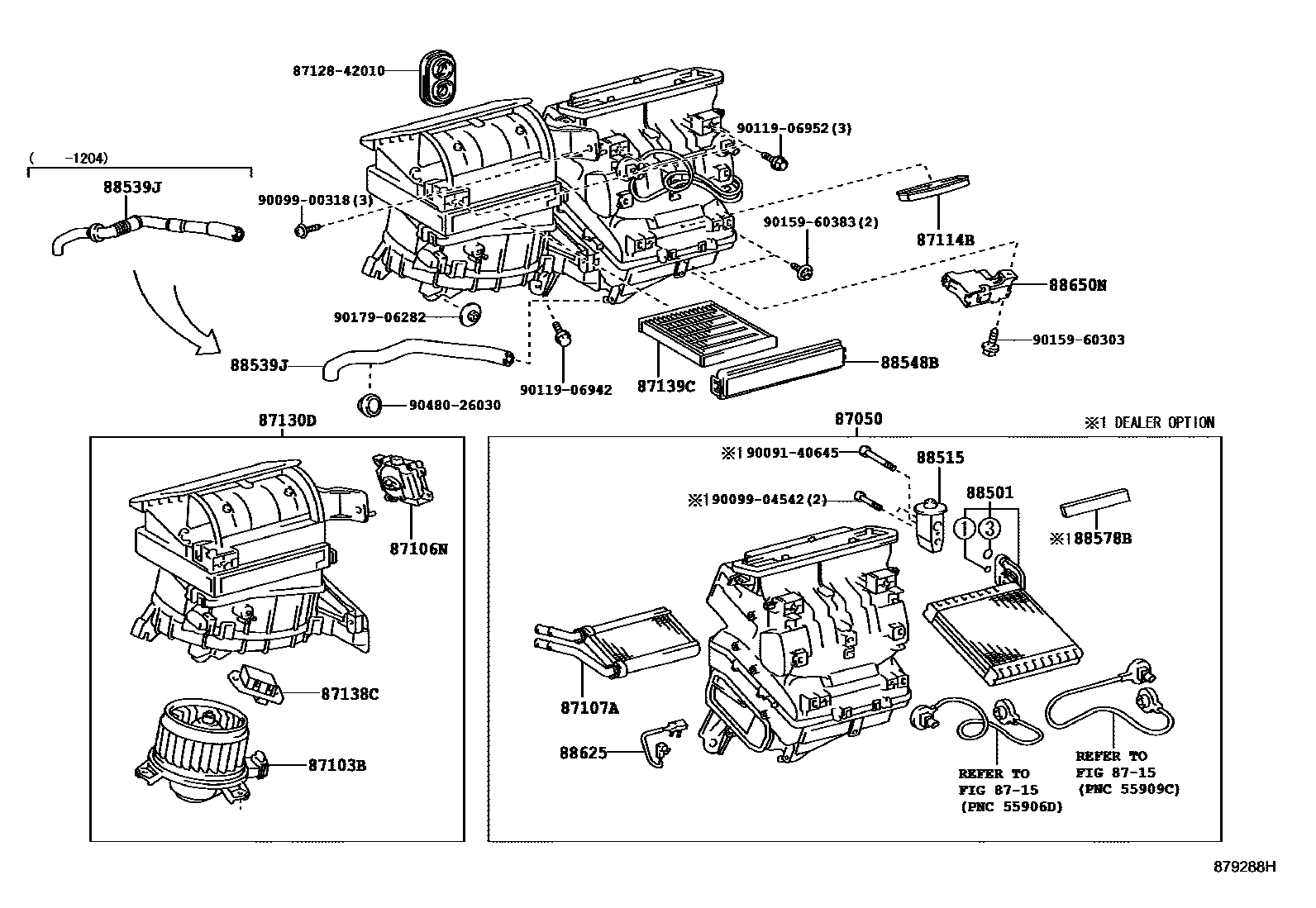 Toyota COROLLA 暖风和空调系统 - 冷却器组件 EPC diagram — 879288H