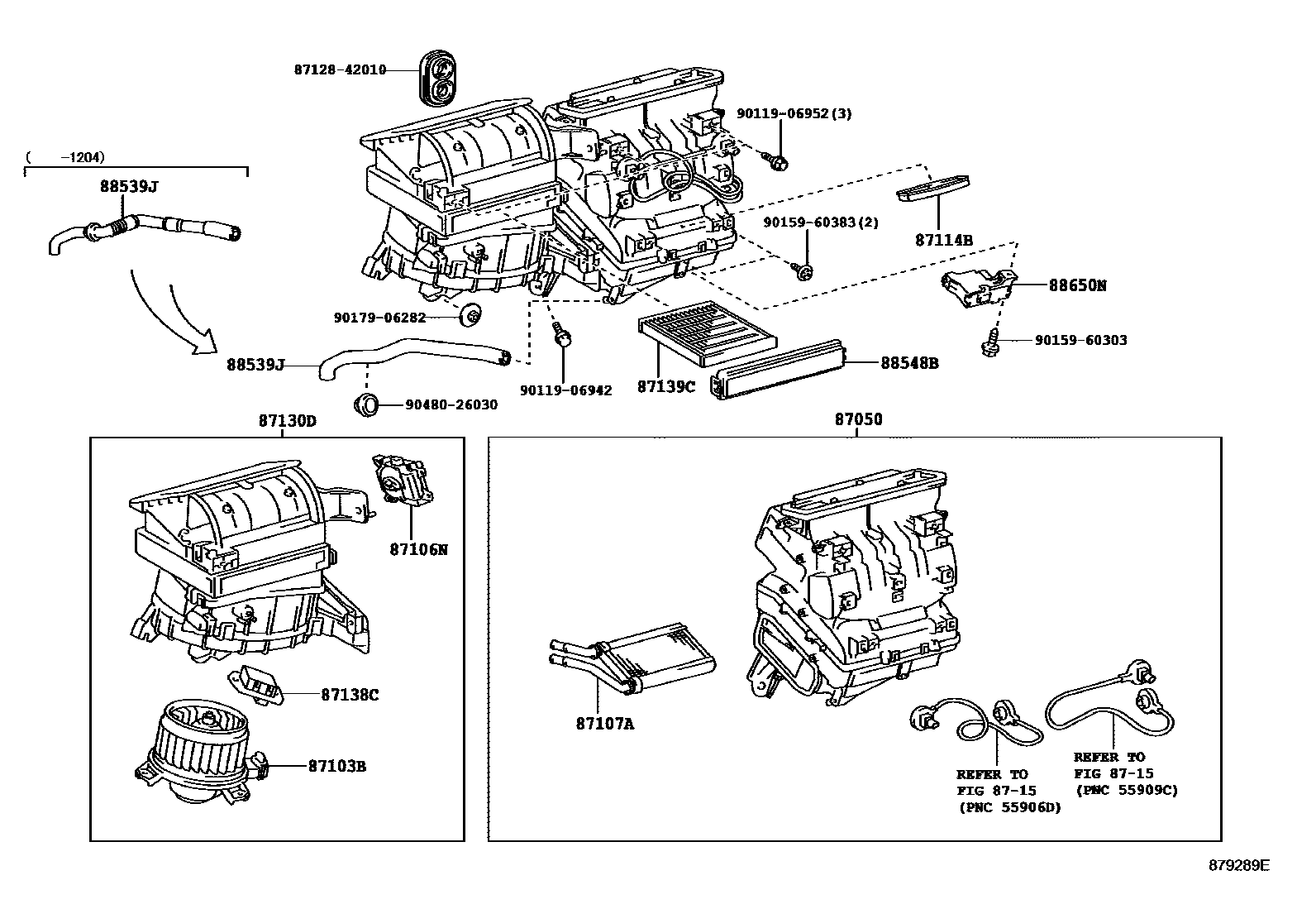 Toyota COROLLA 暖风和空调系统 - 冷却器组件 EPC diagram — 879289E