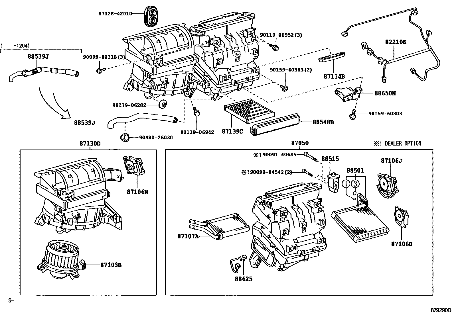 Toyota COROLLA 暖风和空调系统 - 冷却器组件 EPC diagram — 879290D