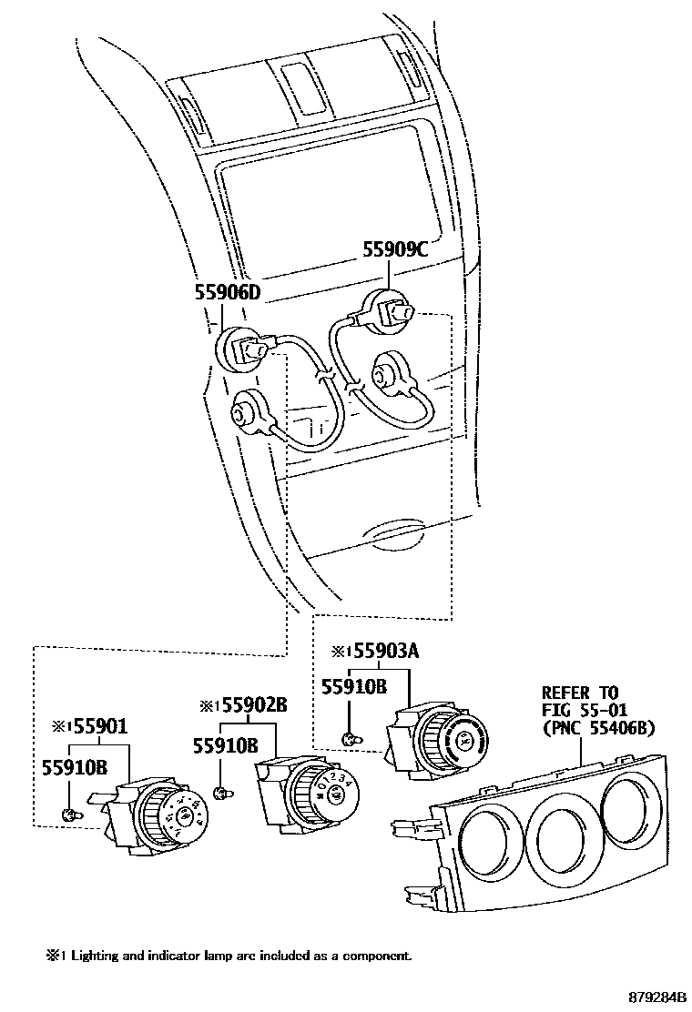 Toyota COROLLA 暖风和空调系统 - 控制器和风管 EPC diagram — 879284B