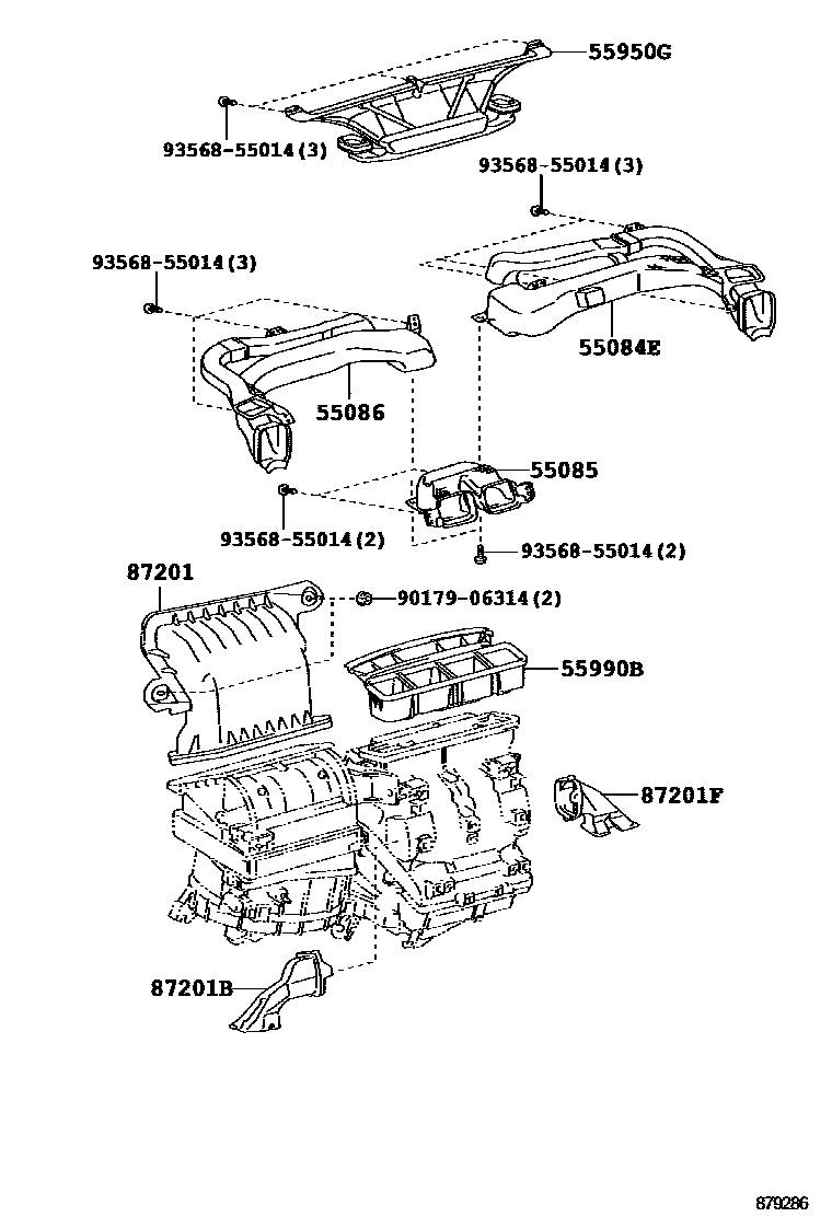 Toyota COROLLA 暖风和空调系统 - 控制器和风管 EPC diagram — 879286
