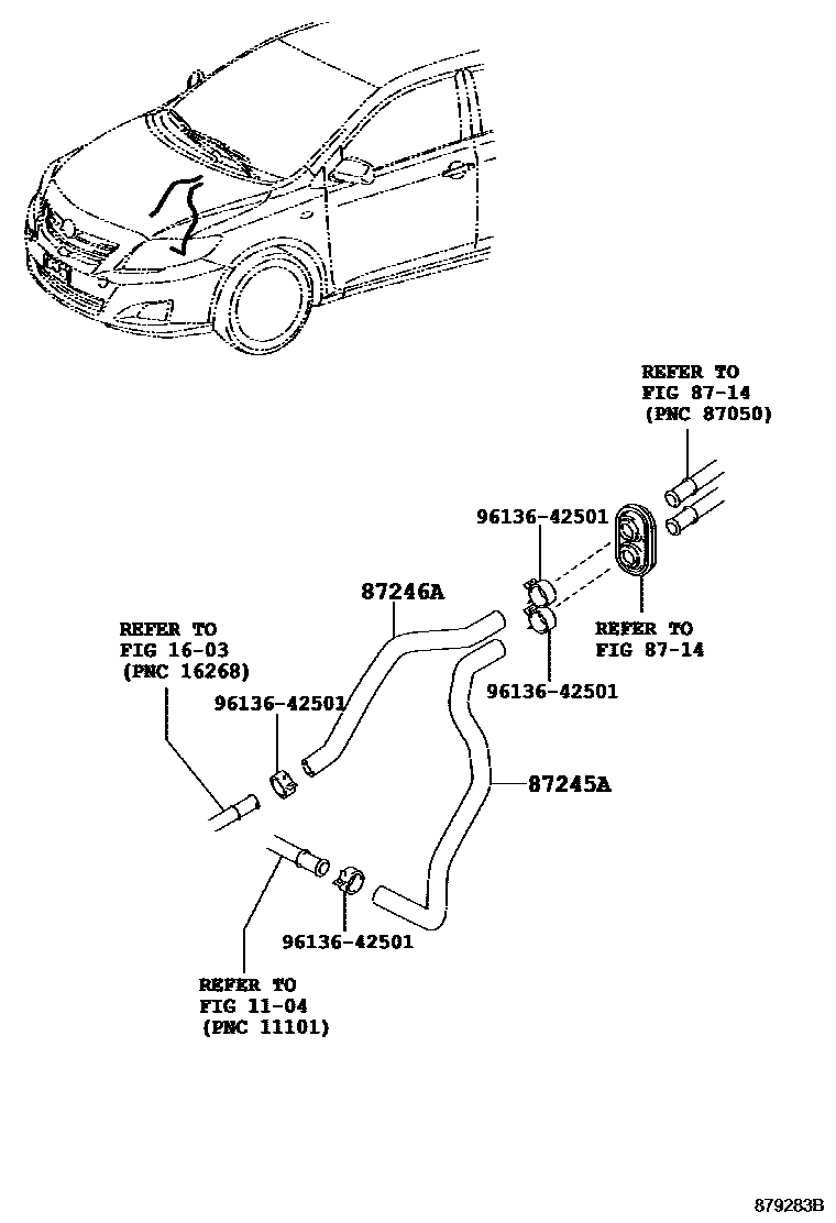 Toyota COROLLA 暖风和空调系统 - 水管 EPC diagram — 879283B