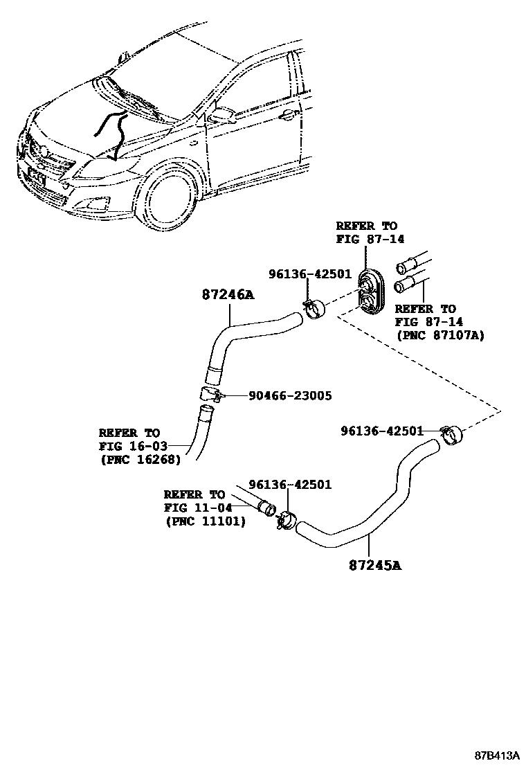 Toyota COROLLA 暖风和空调系统 - 水管 EPC diagram — 87B413A