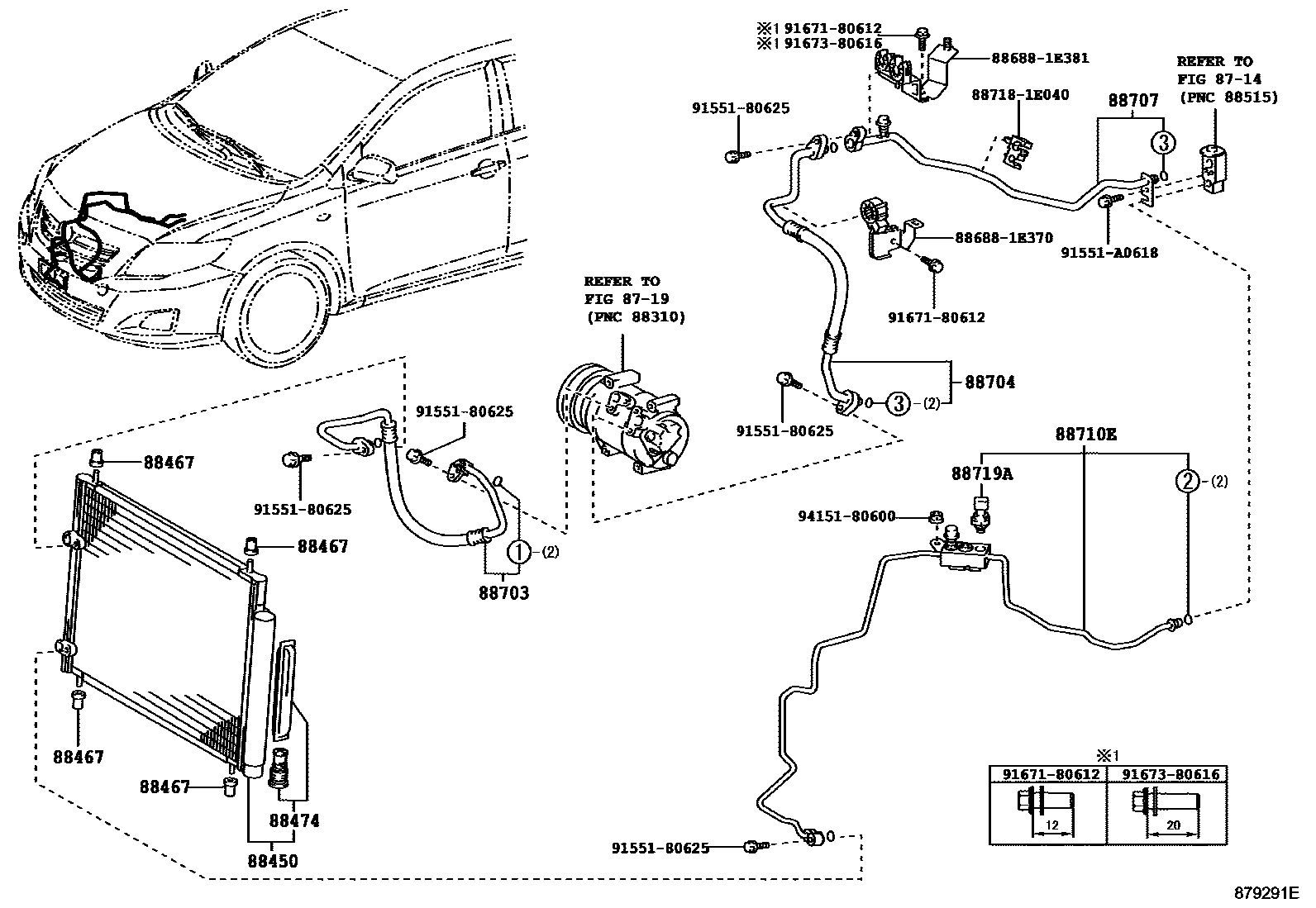 Toyota COROLLA Heating & Air Conditioning - Cooler Piping EPC diagram — 879291E
