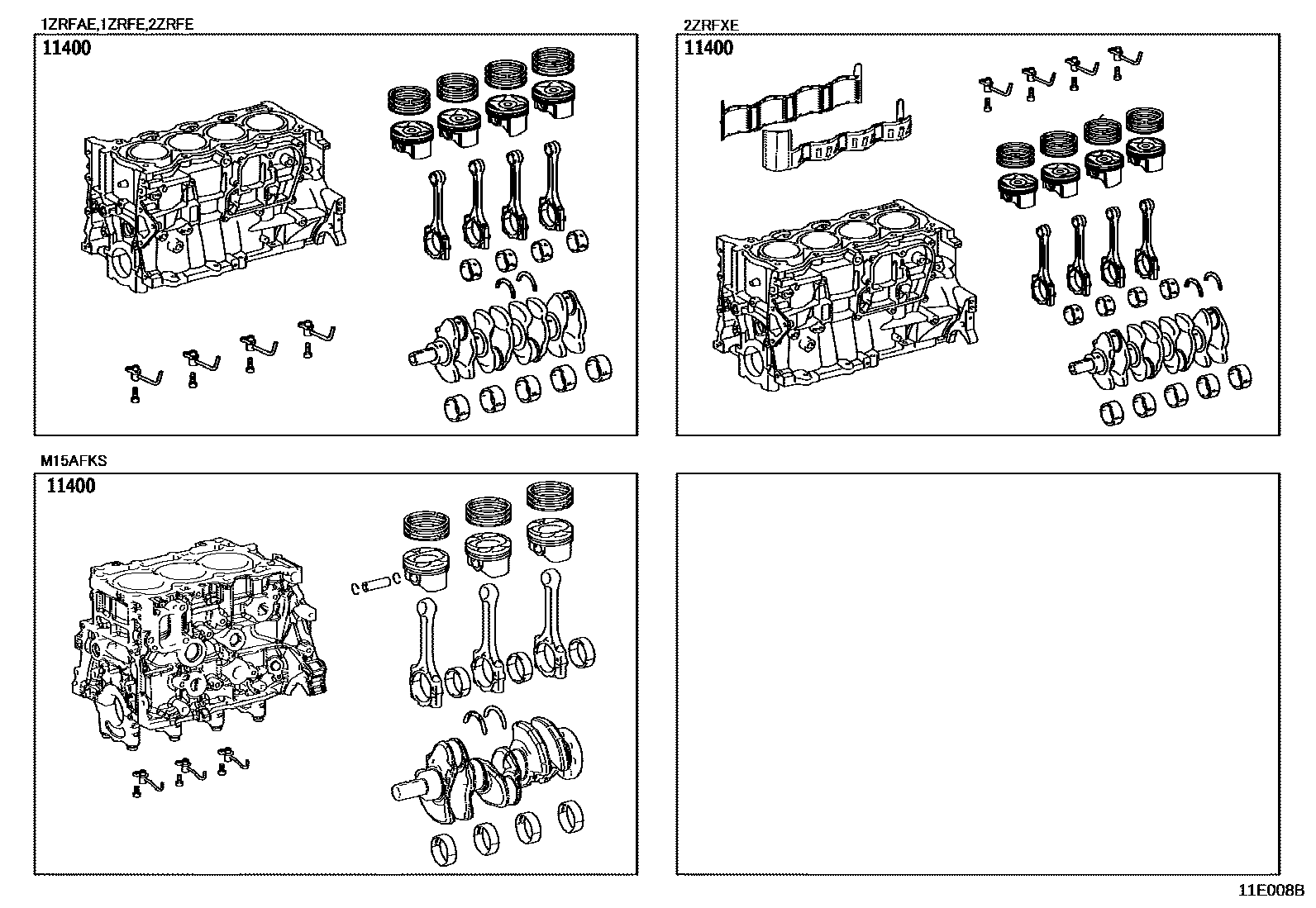 Toyota COROLLA Short Block Assembly EPC diagram — 11E008B