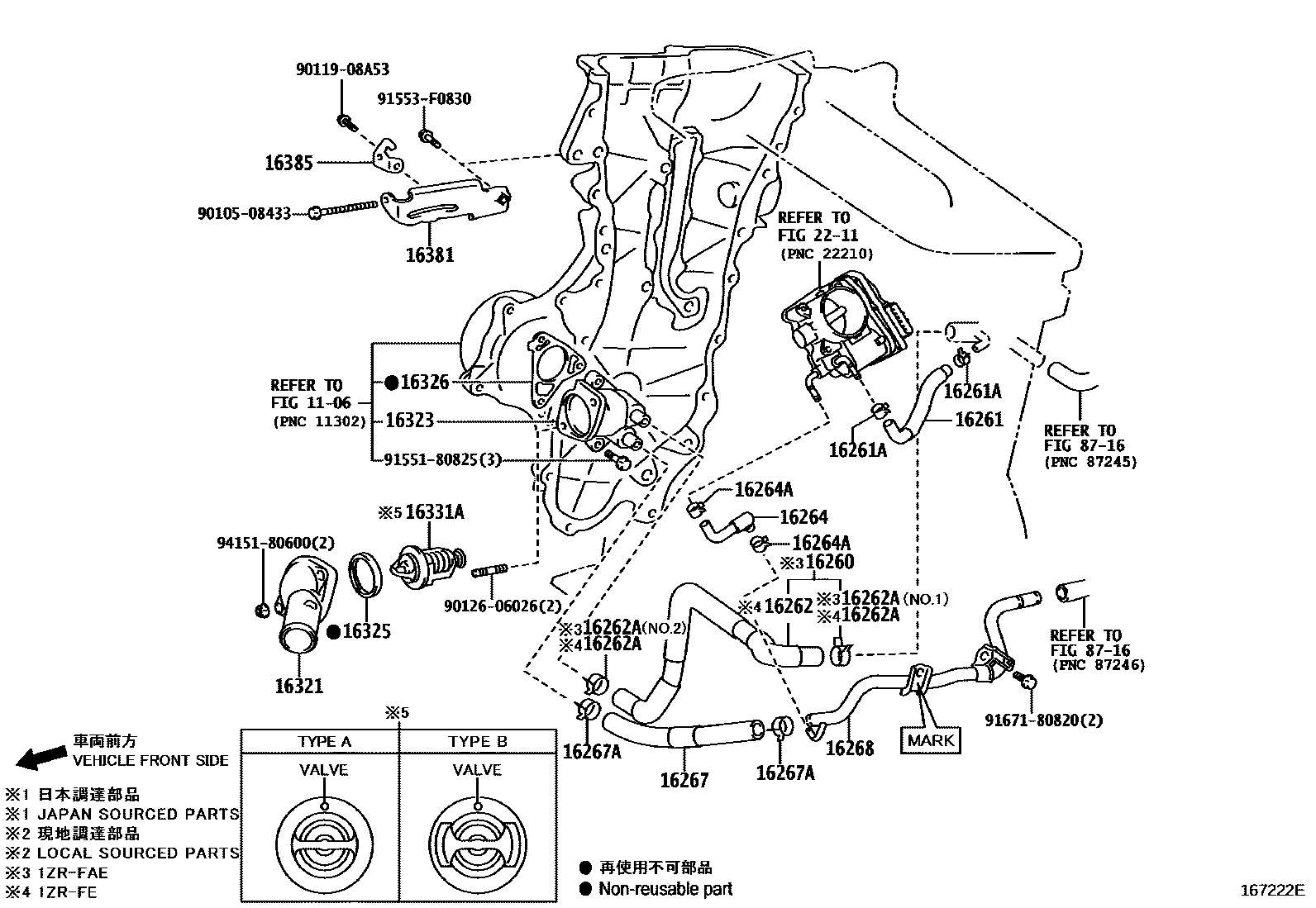 Toyota COROLLA RADIATOR & WATER OUTLET EPC diagram — 167222E