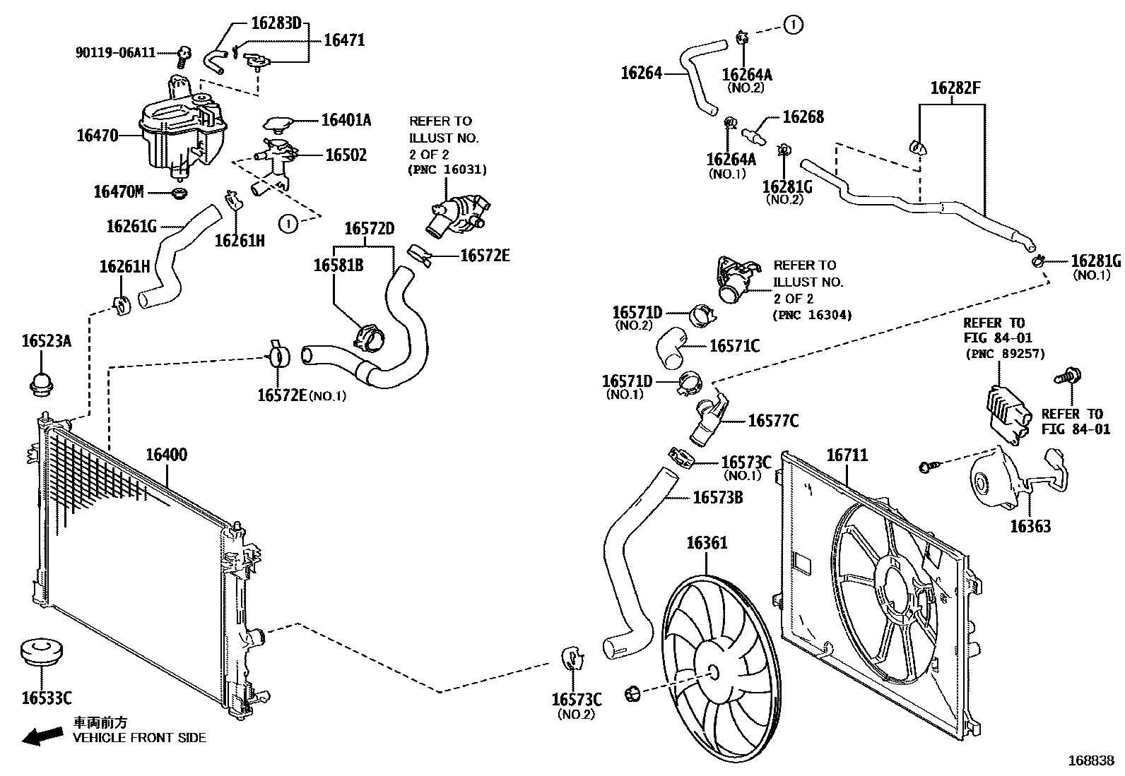 Toyota COROLLA RADIATOR & WATER OUTLET EPC diagram — 168838