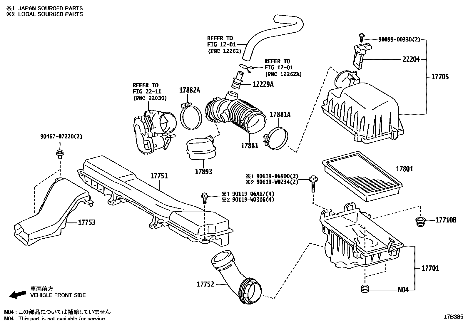 Toyota COROLLA Air Cleaner EPC diagram — 17B385