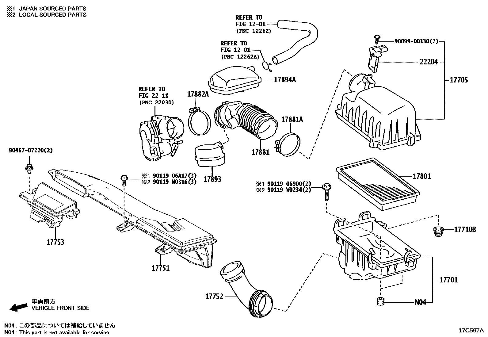Toyota COROLLA Air Cleaner EPC diagram — 17C597A