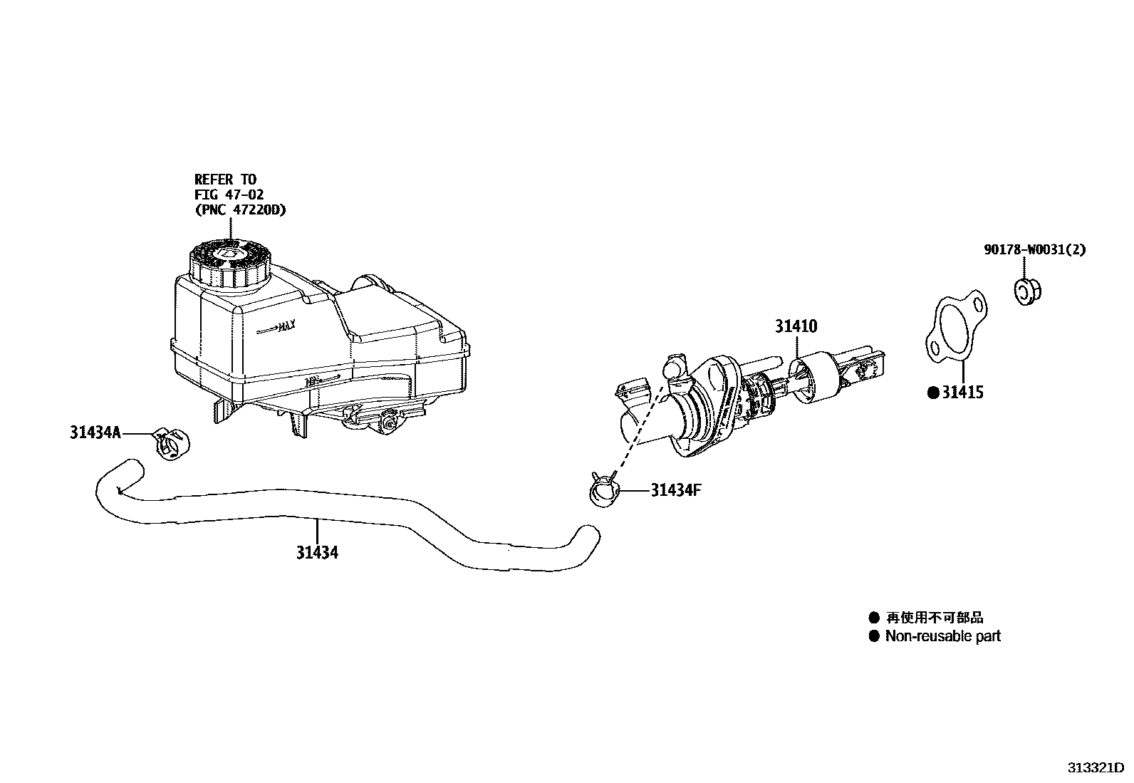 Toyota COROLLA 离合器总泵 EPC diagram — 313321D
