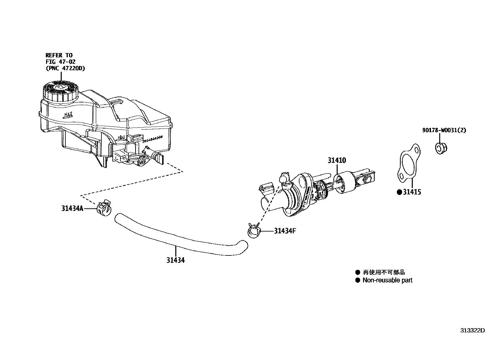Toyota COROLLA 离合器总泵 EPC diagram — 313322D